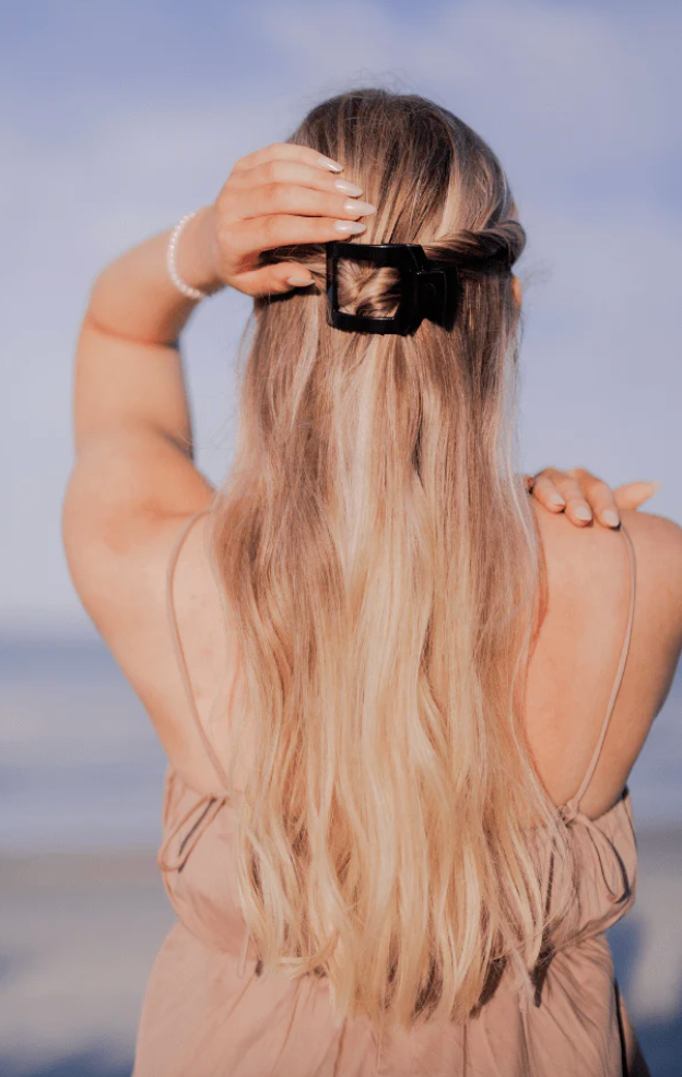 Jet Black Small Flat Square Hair Clip