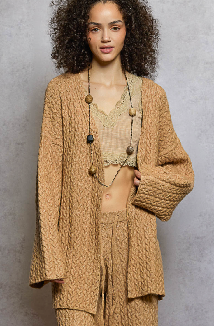 Cable Knit Cardigan- Latte
