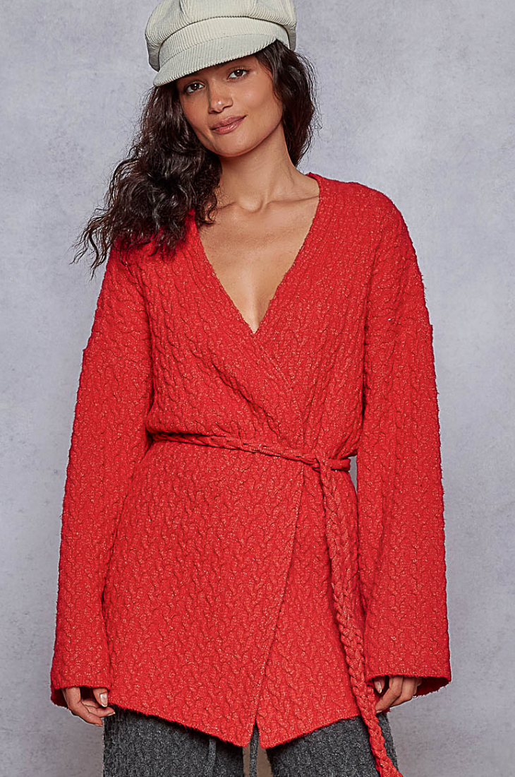 Cable Knit Cardigan - Ruby Red