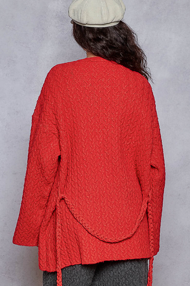 Cable Knit Cardigan - Ruby Red