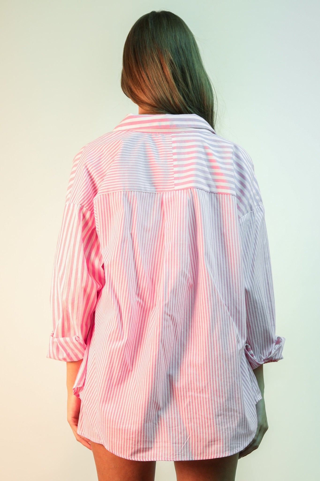 Striped Oversized Comfy Shirt Top & Shorts Set - Pink