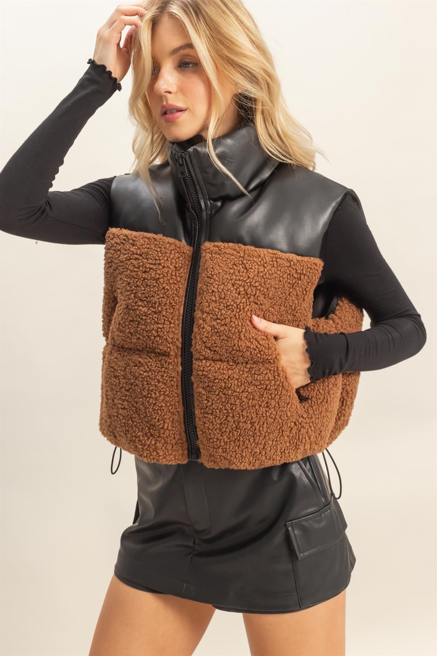 Sherpa Puffer Vest - Toast