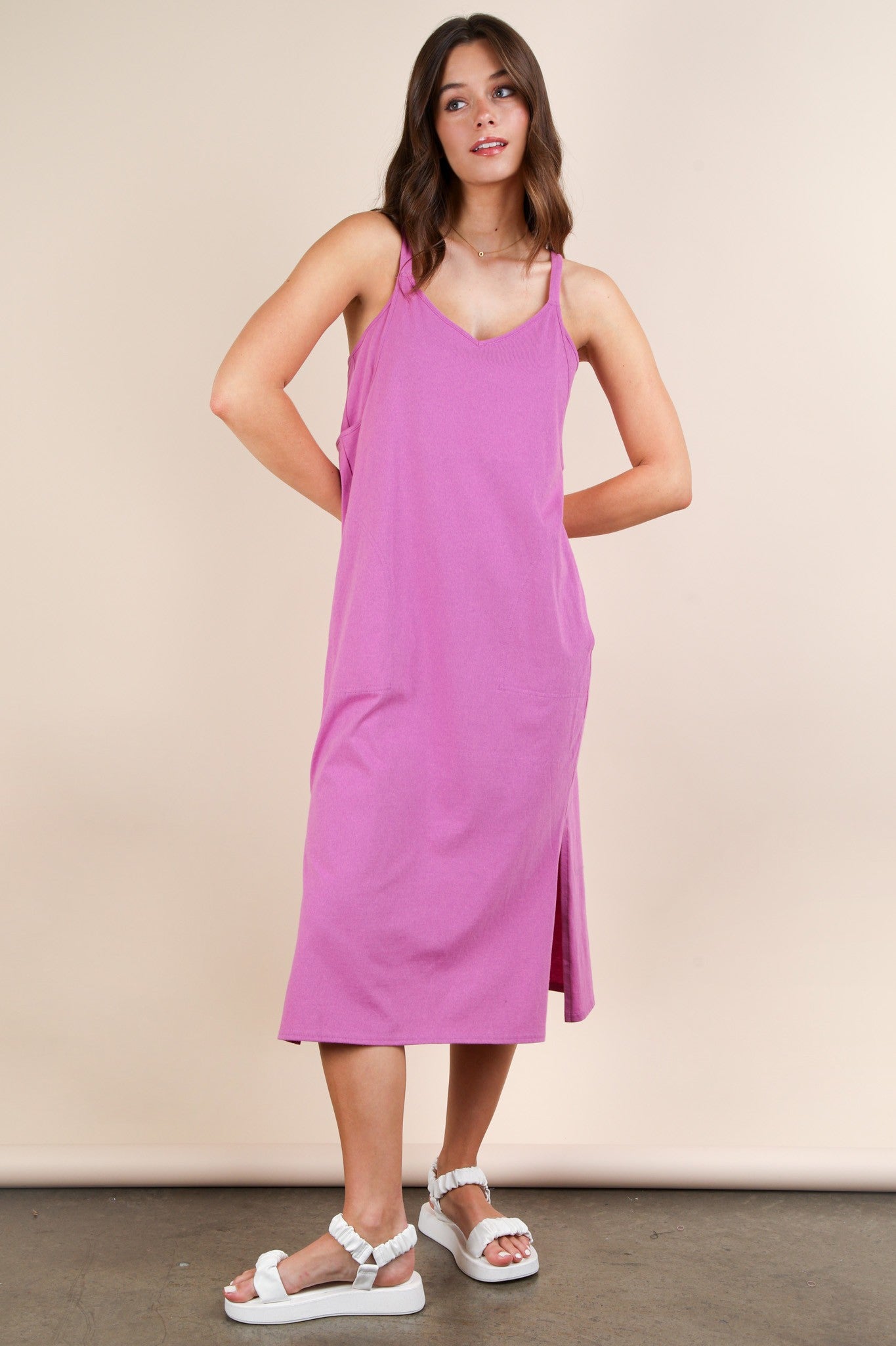 knee length dresses for ladies V-Neck Sleeveless Casual Comfy Midi Dress