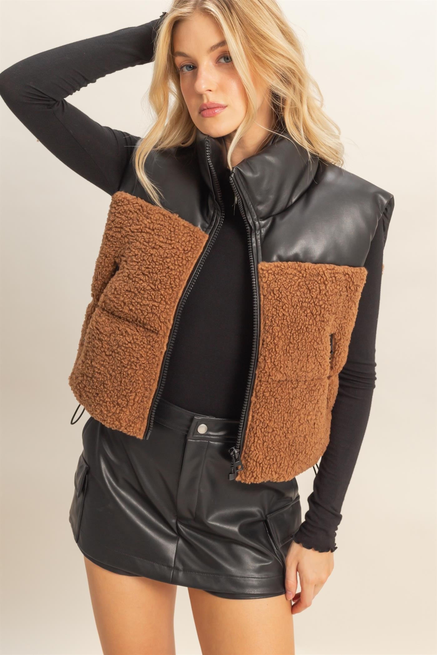 Sherpa Puffer Vest - Toast