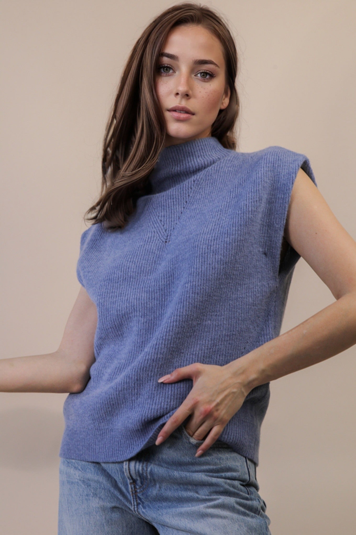 Soft Knit Sweater Vest - Slate Blue