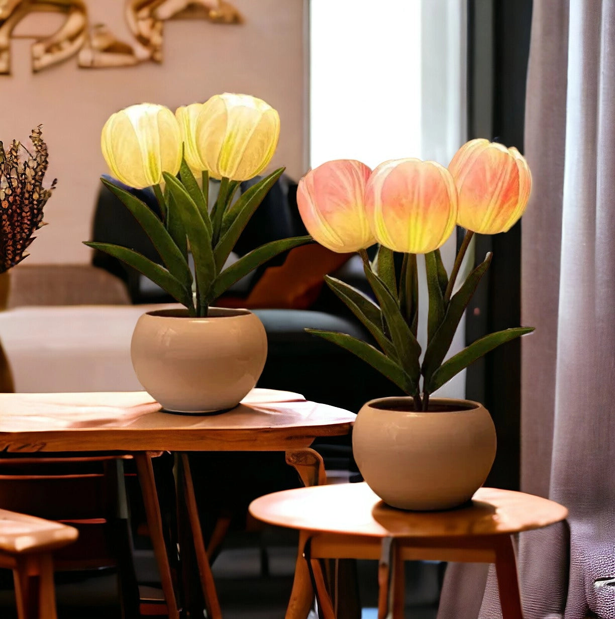 Tulip Design Led Bedside Table Lamp | USB Charging - White