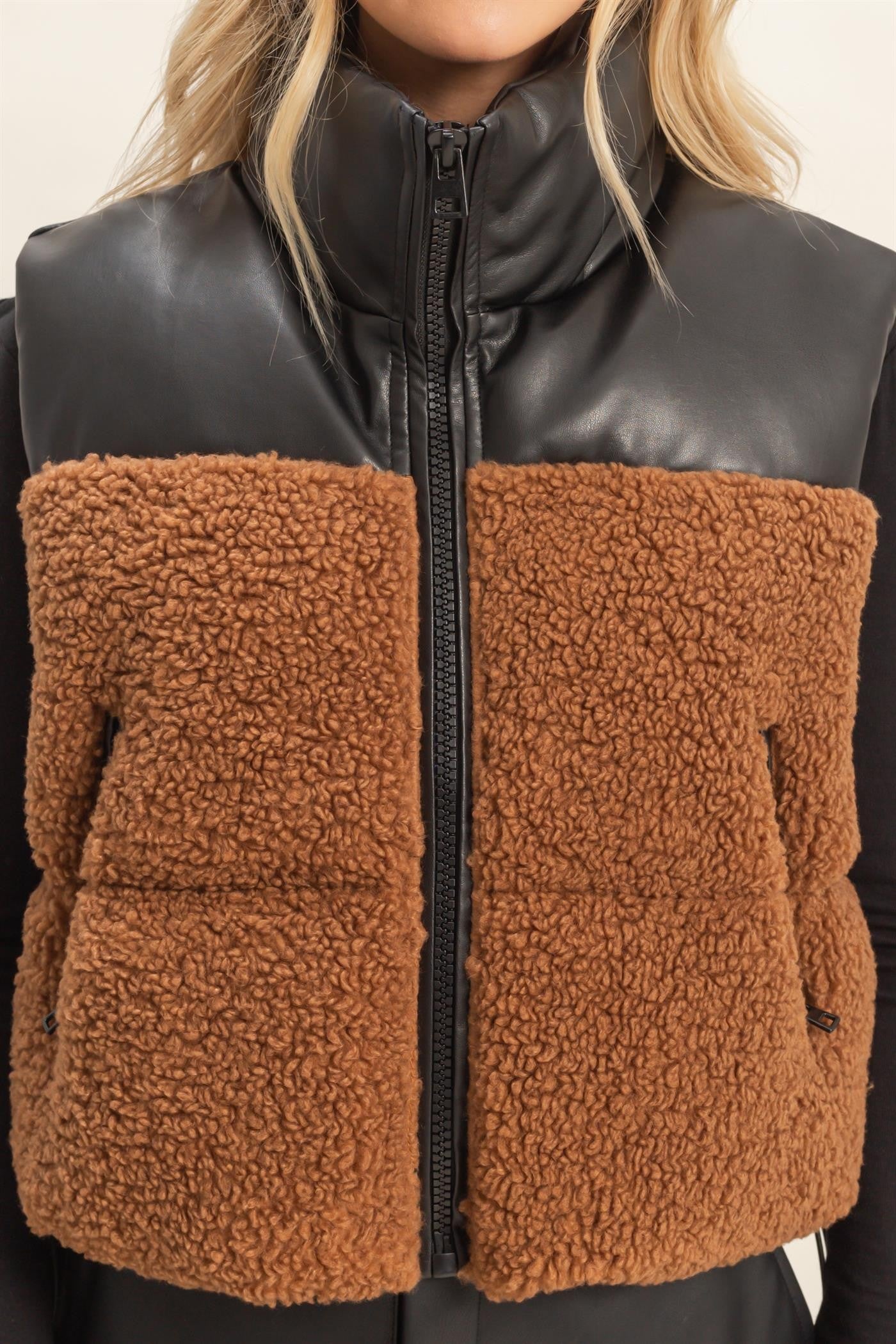 Sherpa Puffer Vest - Toast