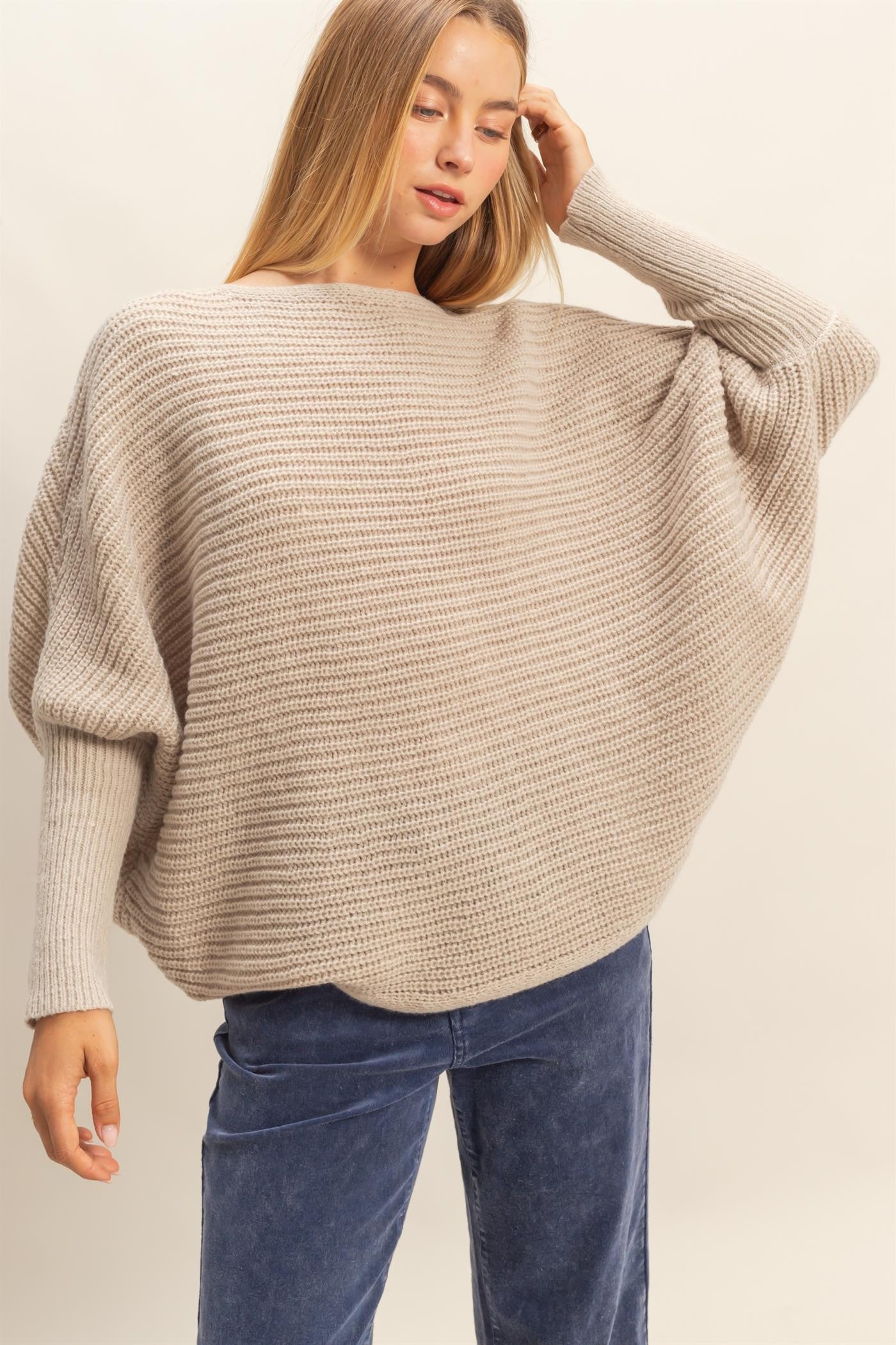 Oversized Knit Sweater - Taupe