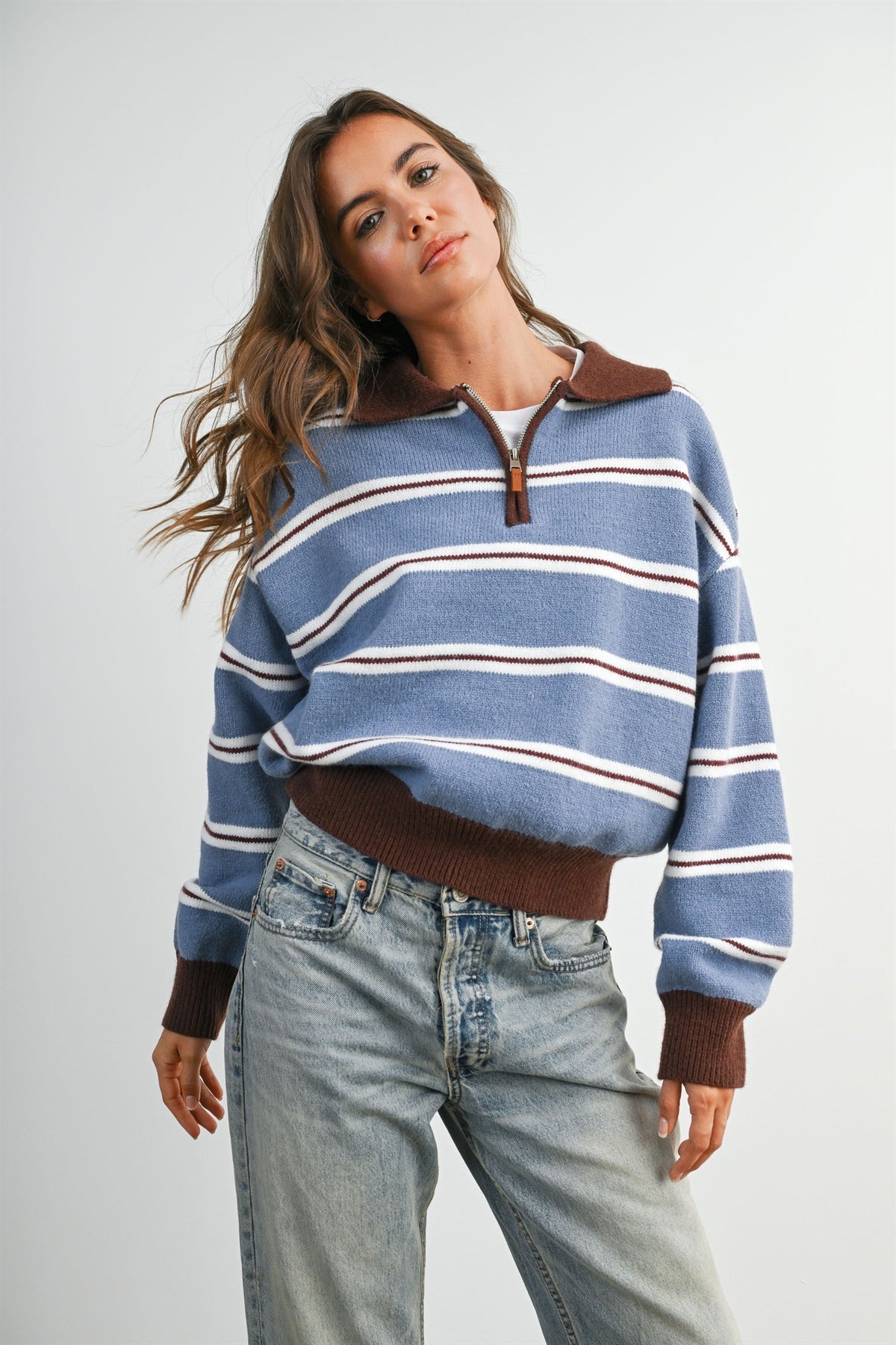 Retro Quarter Zip - Brown/Blue