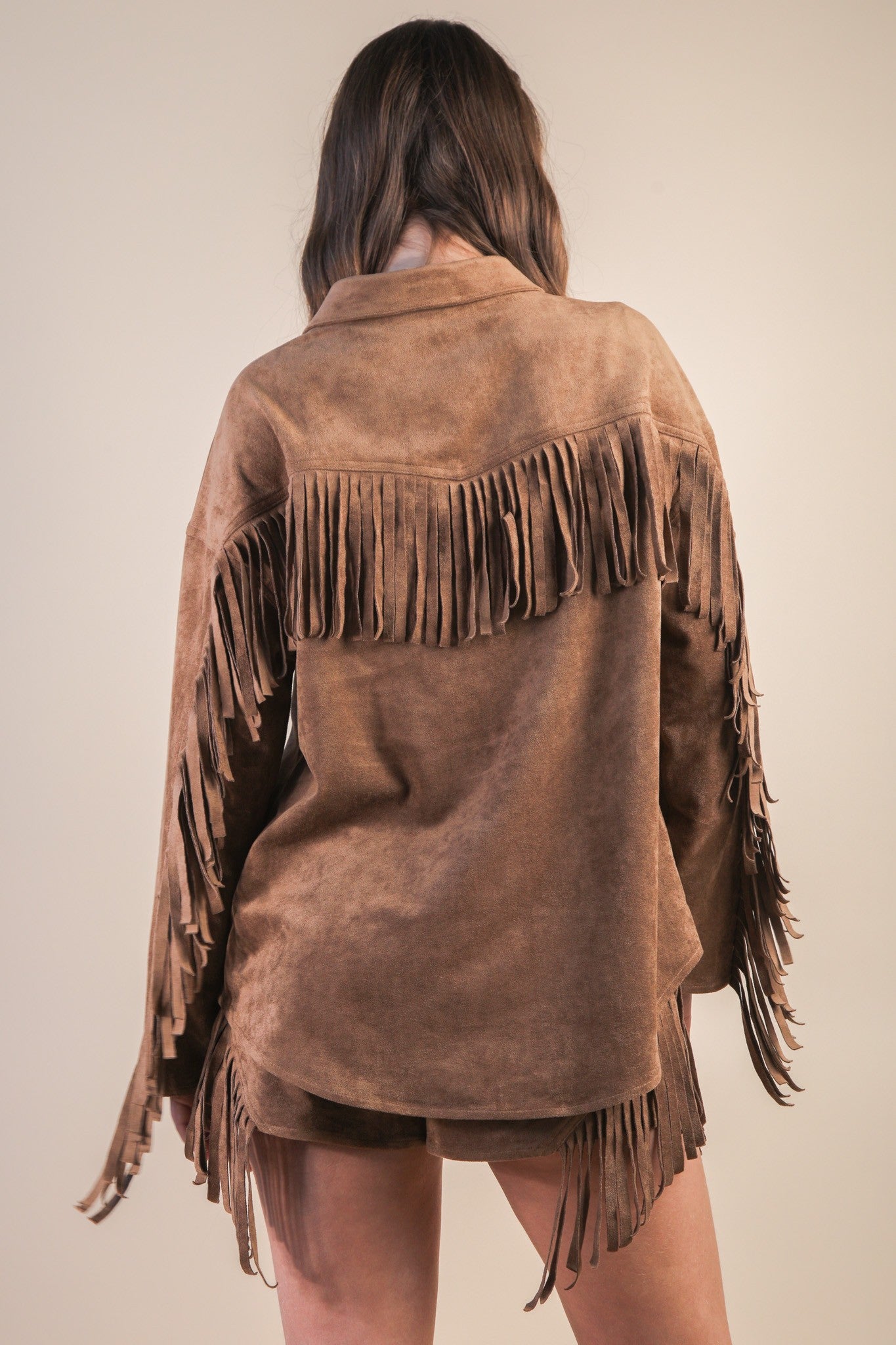 Suede Fringe Western Shacket - Mocha