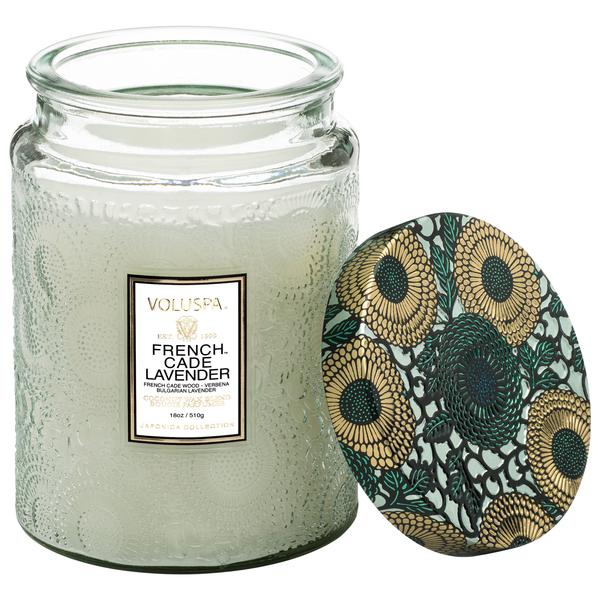 French Cade & Lavendar Large Glass Candle