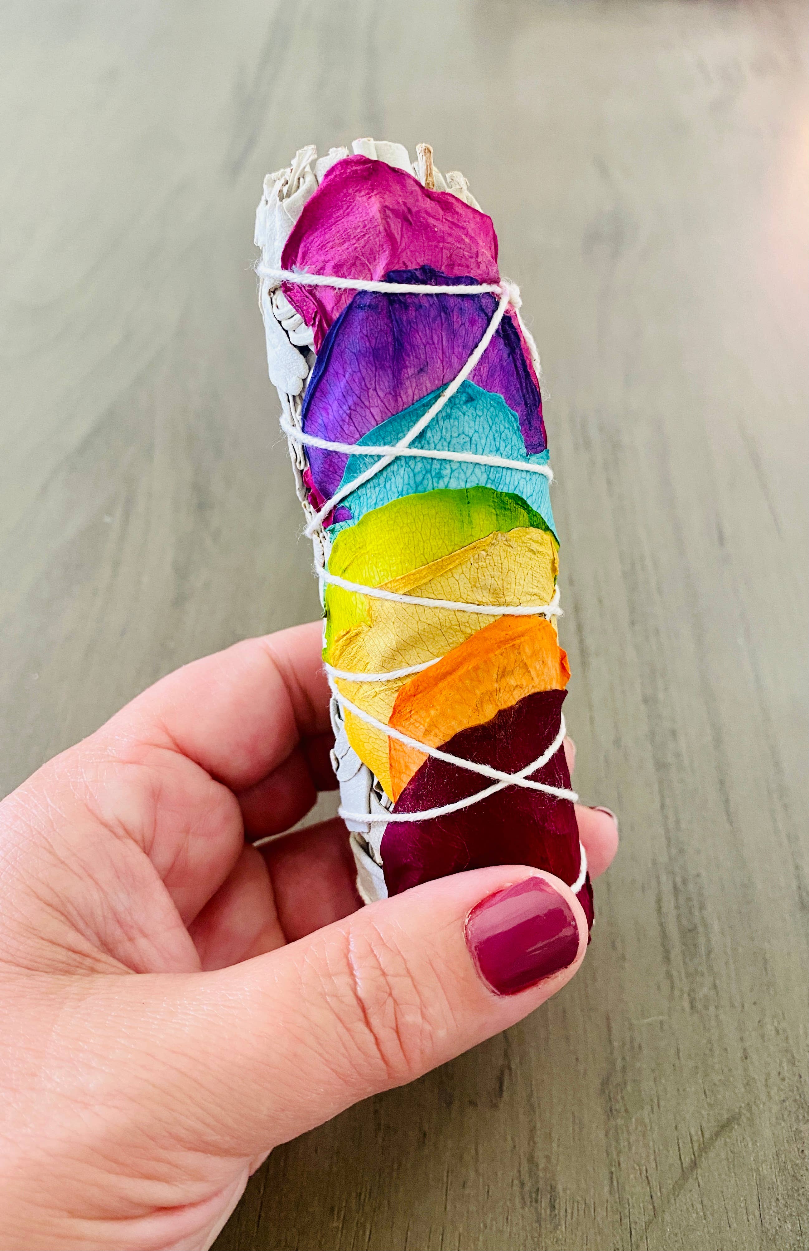 White Sage & Rainbow Chakra Roses Smudge Sticks