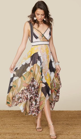 DAMAGED: V-Neck Printed Chiffon Dress