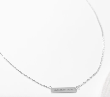 Engraved Bar Pendant: Manifest Good - Sterling Silver