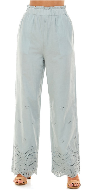 Dusty Blue Floral Cut Pants