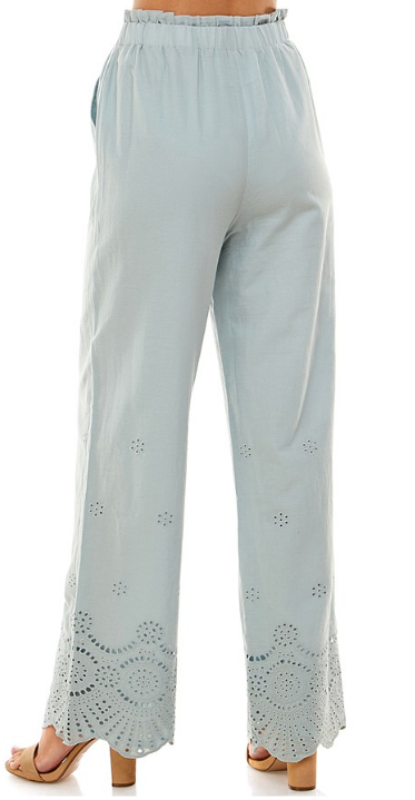 Dusty Blue Floral Cut Pants