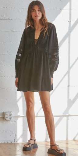 Deep V Neck Lace Detail Dress