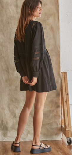 Deep V Neck Lace Detail Dress