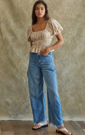 Floral Printed Puffy Sleeve Top