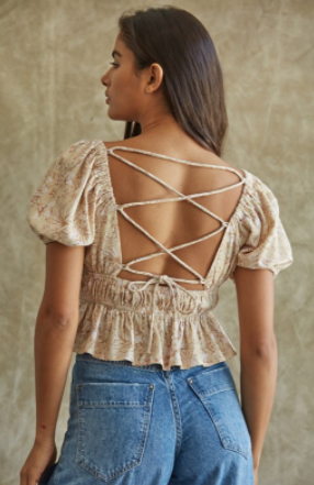 Floral Printed Puffy Sleeve Top