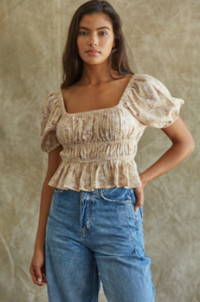 Floral Printed Puffy Sleeve Top