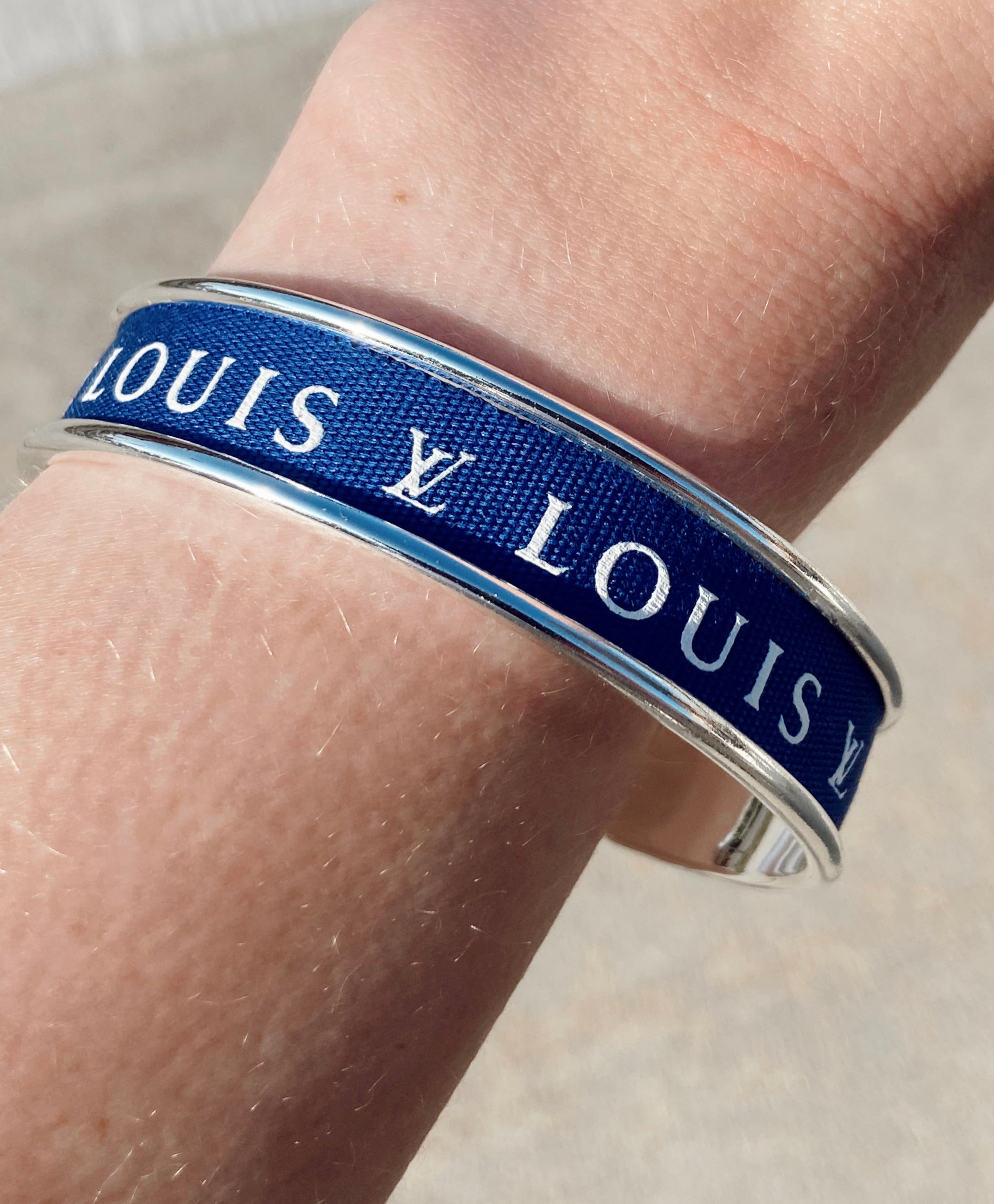 Navy & White Louis Vuitton Ribbon Cuff
