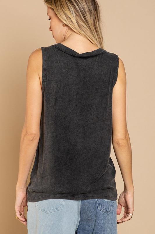 Sleeveless Raw Edge Top - Black