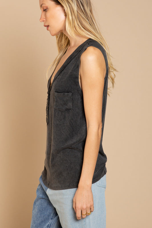 Sleeveless Raw Edge Top - Black