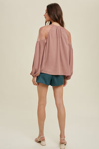 Lace Balloon Sleeve Blouse - Mauve