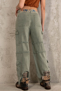 Frayed Detail Denim Pants - Shadow Green