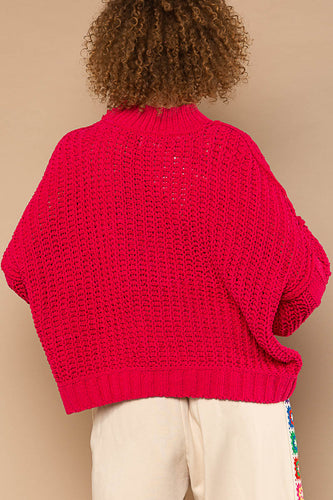 Mock Neck Chenille Sweater - Magenta