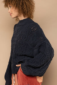 Mock Neck Chenille Sweater - Charcoal