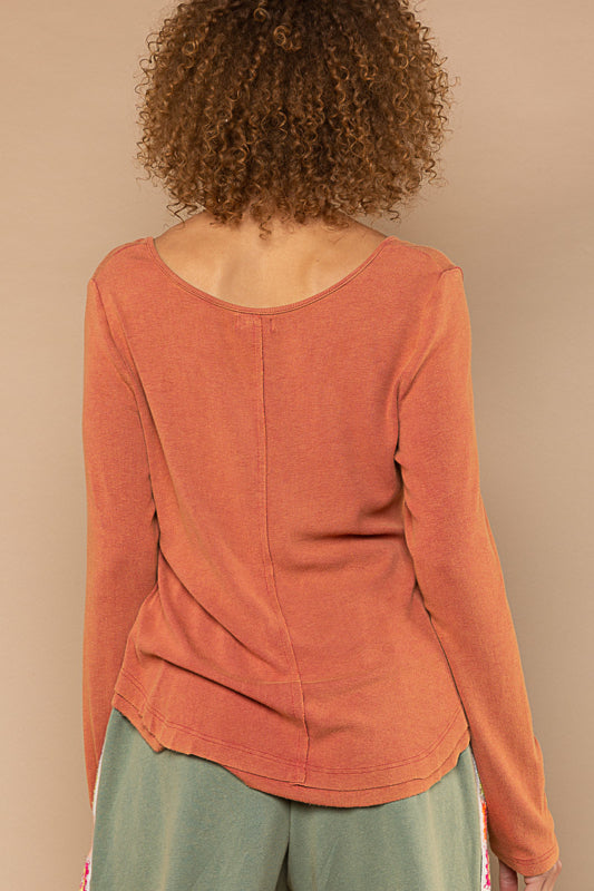 Relaxed Scooped Henley - Orange Brick