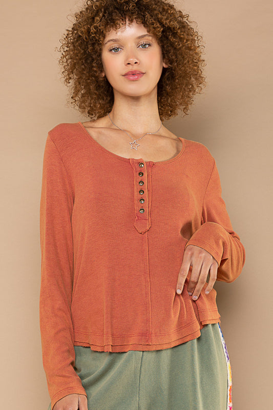 Relaxed Scooped Henley - Orange Brick