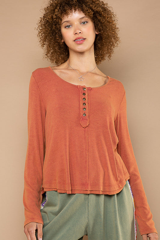 Relaxed Scooped Henley - Orange Brick