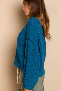 Mock Neck Chenille Sweater - Ocean Blue
