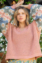 Load image into Gallery viewer, Knit Floral Sleeve Sweater - Salmon Pink