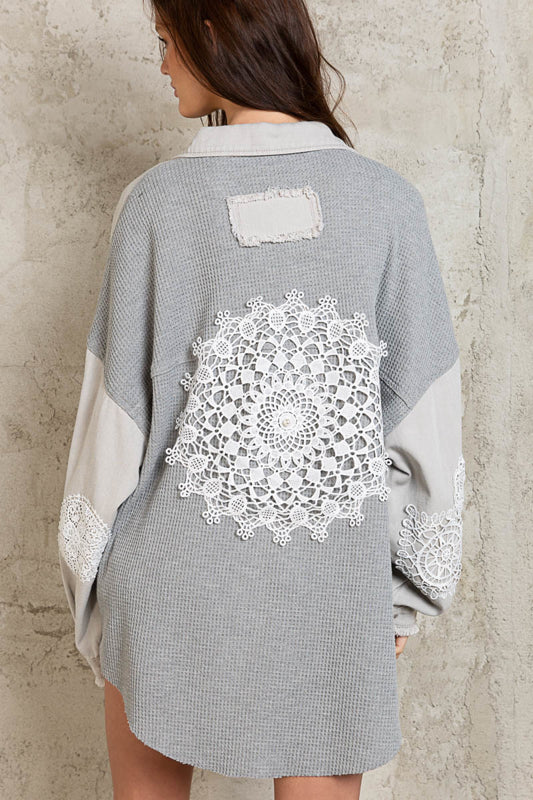 Lace Back Shacket - Dove Gray