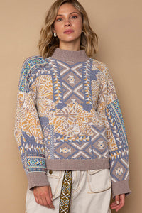 Multi Pattern Chenille Sweater - Beige