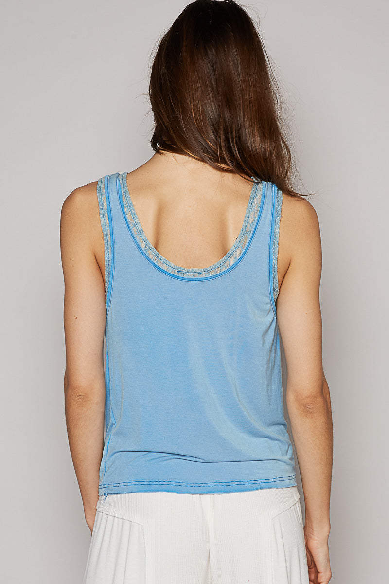 Lace Jersey Sleeveless Top - Pacific Blue