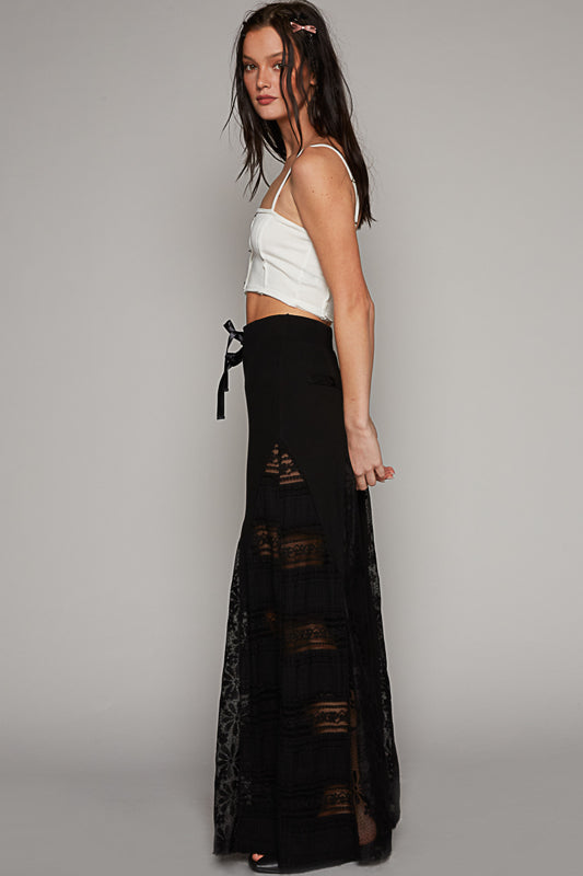 Lace Mix Wide Pants - Black