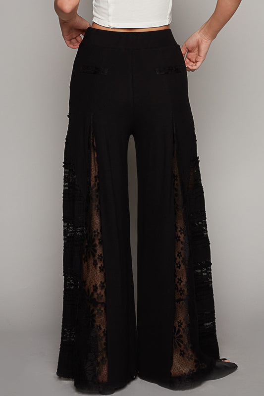 Lace Mix Wide Pants - Black