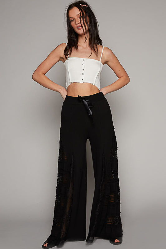 Lace Mix Wide Pants - Black