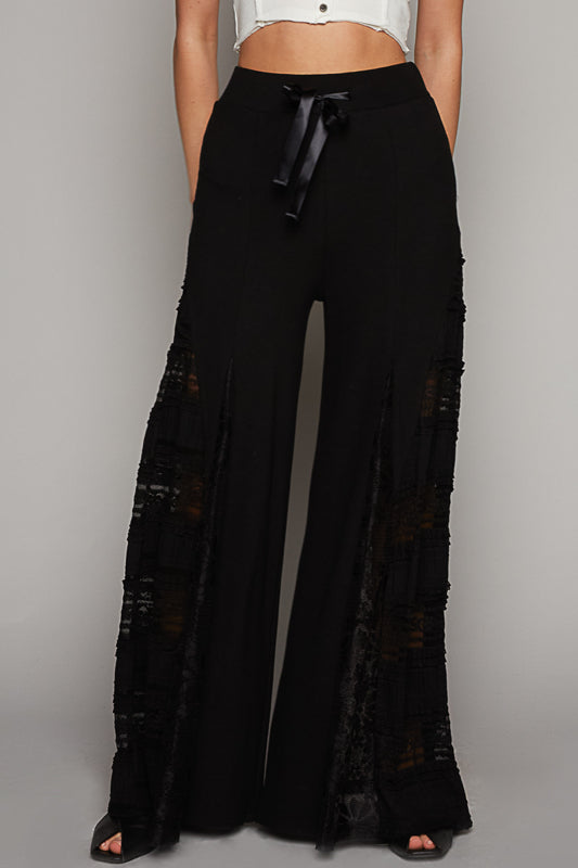 Lace Mix Wide Pants - Black