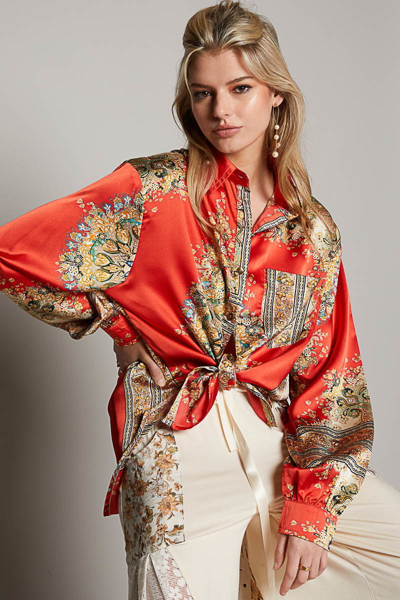 Paisley Pattern Button Down - Red