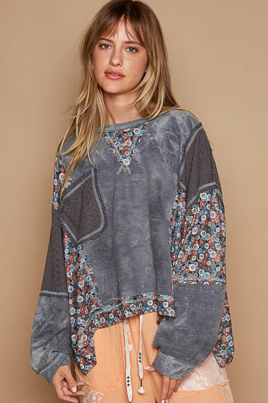 Floral Sleeve Thermal - Charcoal