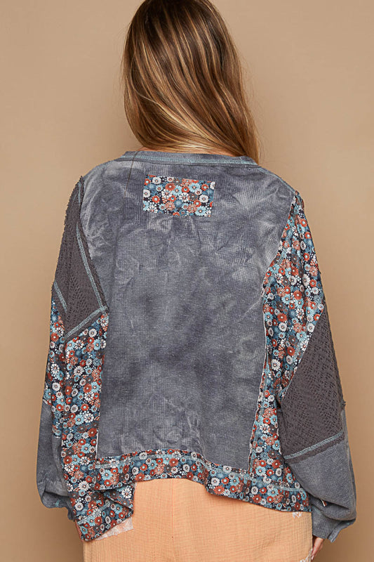 Floral Sleeve Thermal - Charcoal