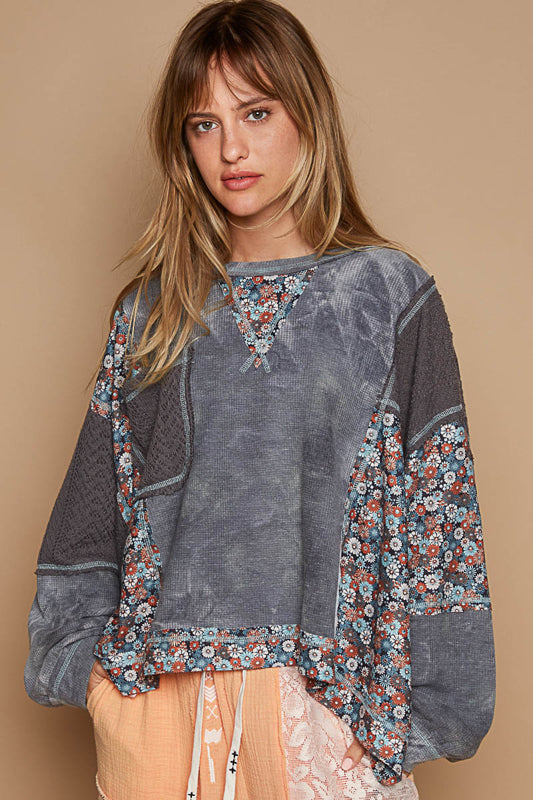 Floral Sleeve Thermal - Charcoal