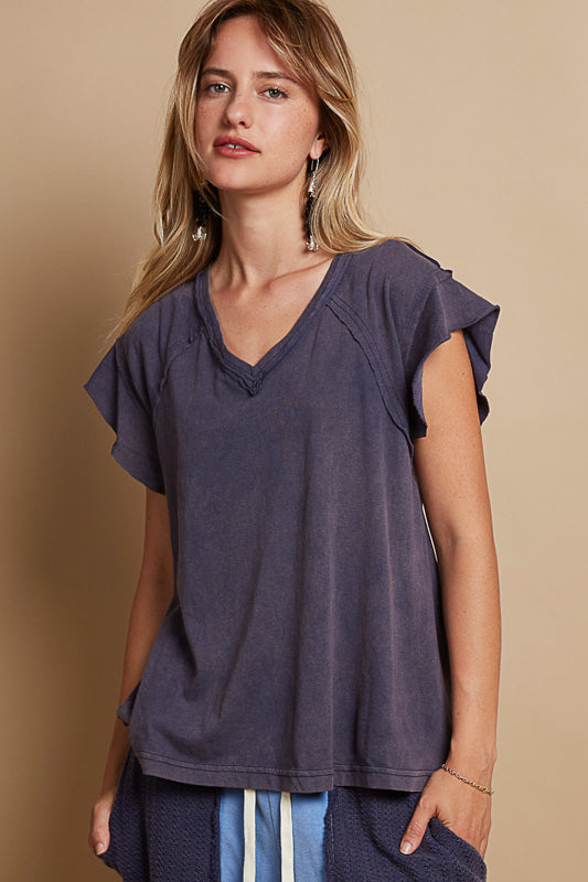 Raw Seam V-Neck - Navy