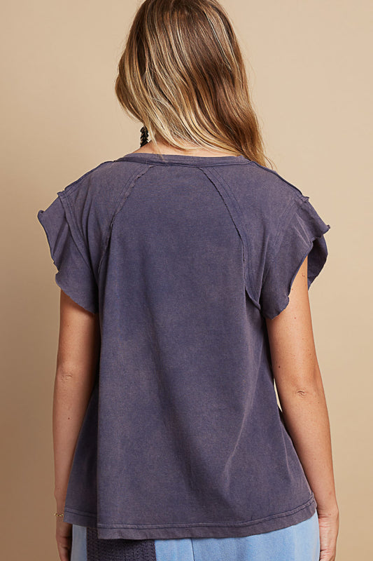 Raw Seam V-Neck - Navy